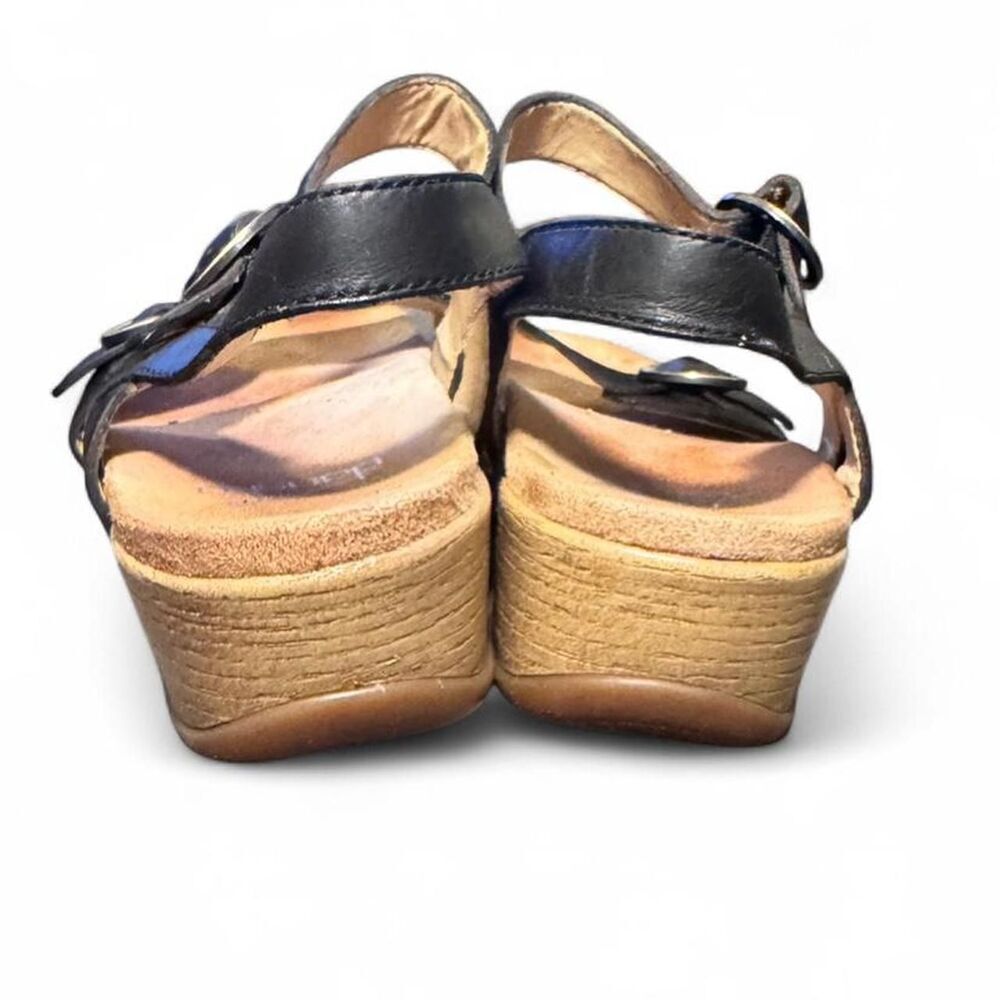 Dansko Black Leather Comfort Sandals EU 39 US 8.5 Buckle Slingback Wedge Shoes - Picture 4 of 7